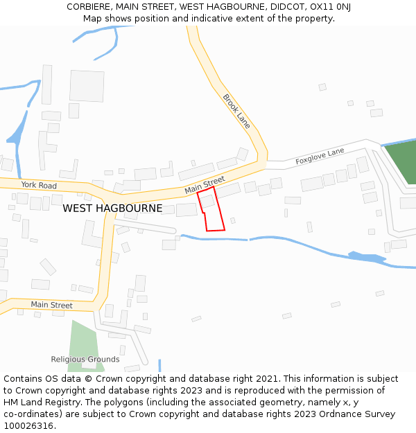 CORBIERE, MAIN STREET, WEST HAGBOURNE, DIDCOT, OX11 0NJ: Location map and indicative extent of plot