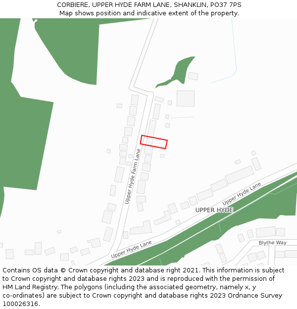 CORBIERE, UPPER HYDE FARM LANE, SHANKLIN, PO37 7PS: Location map and indicative extent of plot