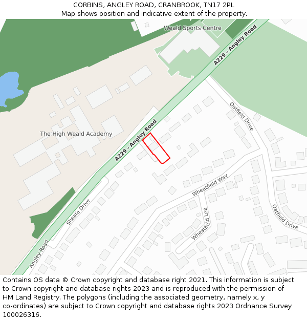 CORBINS, ANGLEY ROAD, CRANBROOK, TN17 2PL: Location map and indicative extent of plot