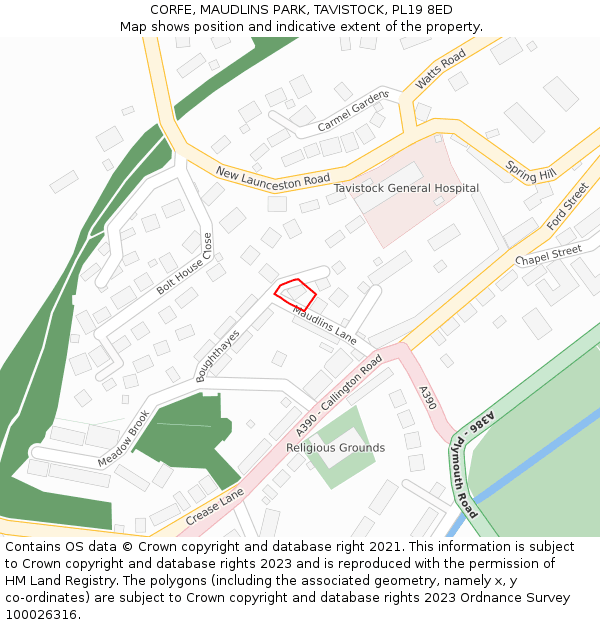 CORFE, MAUDLINS PARK, TAVISTOCK, PL19 8ED: Location map and indicative extent of plot