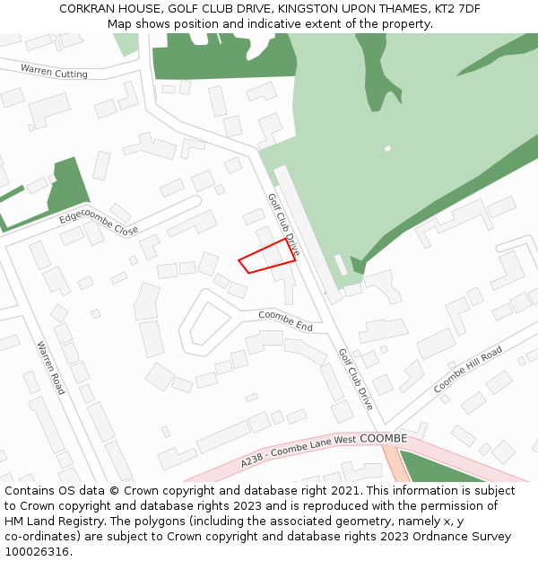 CORKRAN HOUSE, GOLF CLUB DRIVE, KINGSTON UPON THAMES, KT2 7DF: Location map and indicative extent of plot