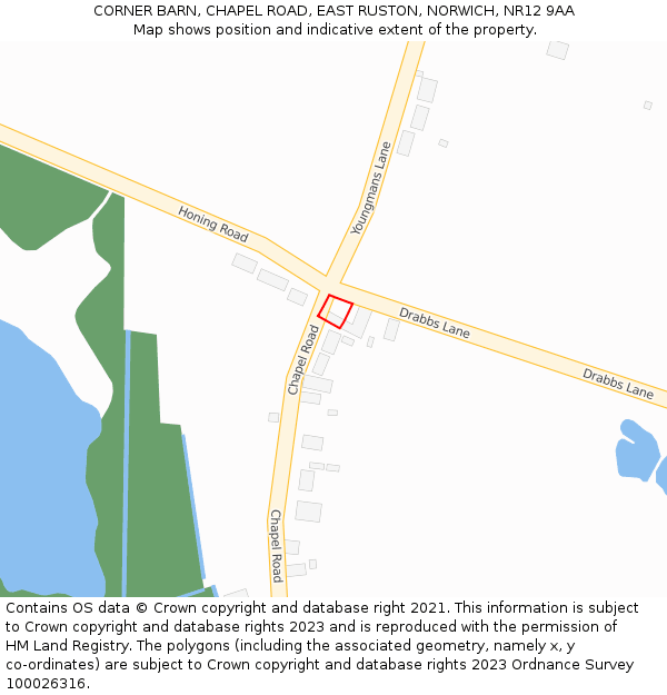 CORNER BARN, CHAPEL ROAD, EAST RUSTON, NORWICH, NR12 9AA: Location map and indicative extent of plot