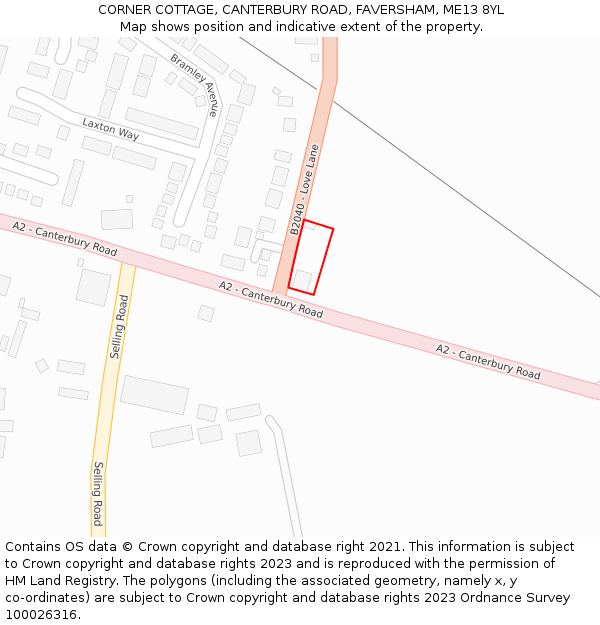 CORNER COTTAGE, CANTERBURY ROAD, FAVERSHAM, ME13 8YL: Location map and indicative extent of plot