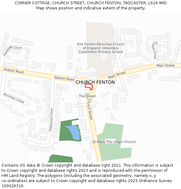 CORNER COTTAGE, CHURCH STREET, CHURCH FENTON, TADCASTER, LS24 9RD: Location map and indicative extent of plot