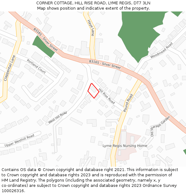 CORNER COTTAGE, HILL RISE ROAD, LYME REGIS, DT7 3LN: Location map and indicative extent of plot