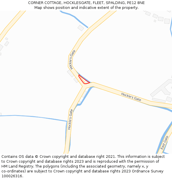 CORNER COTTAGE, HOCKLESGATE, FLEET, SPALDING, PE12 8NE: Location map and indicative extent of plot