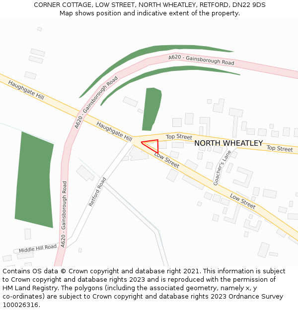 CORNER COTTAGE, LOW STREET, NORTH WHEATLEY, RETFORD, DN22 9DS: Location map and indicative extent of plot