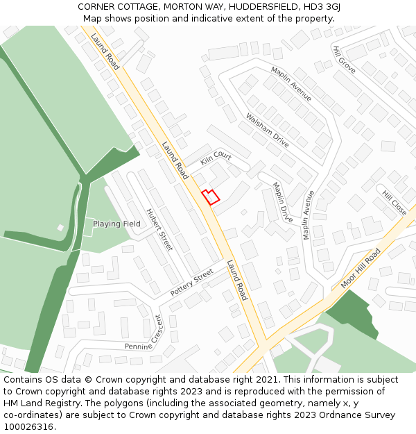 CORNER COTTAGE, MORTON WAY, HUDDERSFIELD, HD3 3GJ: Location map and indicative extent of plot