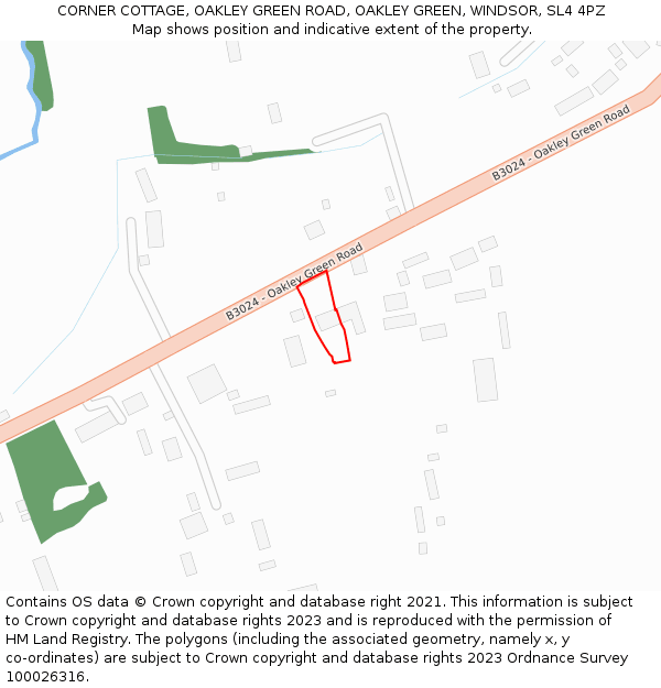 CORNER COTTAGE, OAKLEY GREEN ROAD, OAKLEY GREEN, WINDSOR, SL4 4PZ: Location map and indicative extent of plot