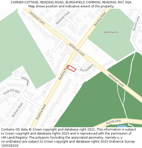 CORNER COTTAGE, READING ROAD, BURGHFIELD COMMON, READING, RG7 3QA: Location map and indicative extent of plot