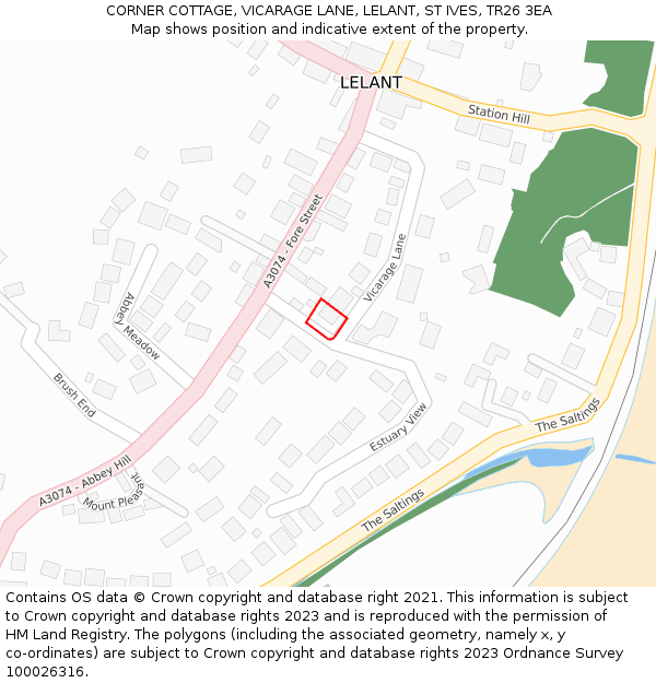 CORNER COTTAGE, VICARAGE LANE, LELANT, ST IVES, TR26 3EA: Location map and indicative extent of plot