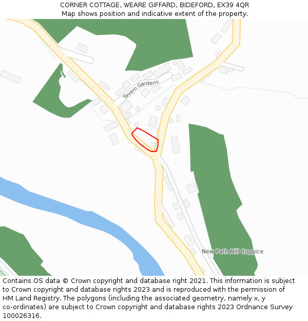 CORNER COTTAGE, WEARE GIFFARD, BIDEFORD, EX39 4QR: Location map and indicative extent of plot