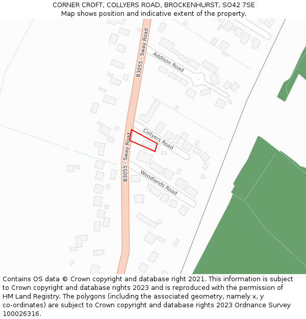 CORNER CROFT, COLLYERS ROAD, BROCKENHURST, SO42 7SE: Location map and indicative extent of plot