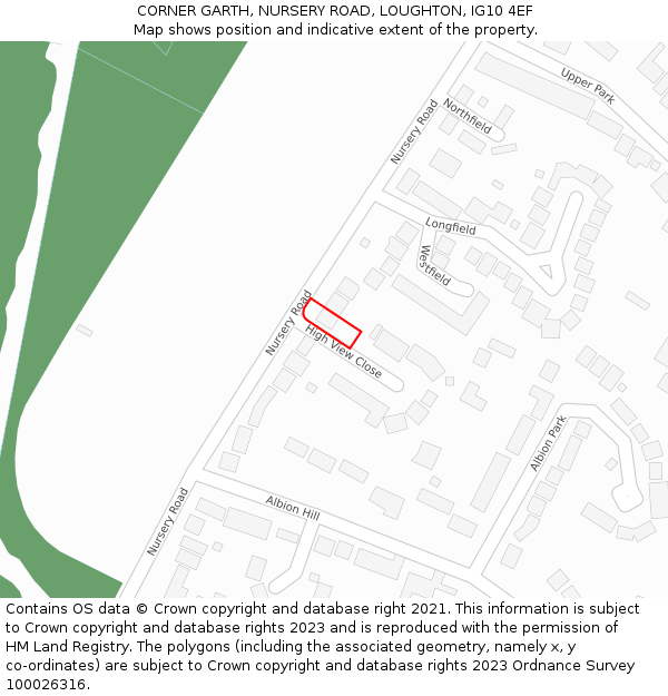 CORNER GARTH, NURSERY ROAD, LOUGHTON, IG10 4EF: Location map and indicative extent of plot