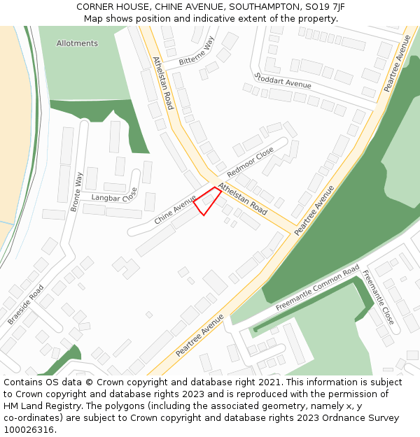 CORNER HOUSE, CHINE AVENUE, SOUTHAMPTON, SO19 7JF: Location map and indicative extent of plot