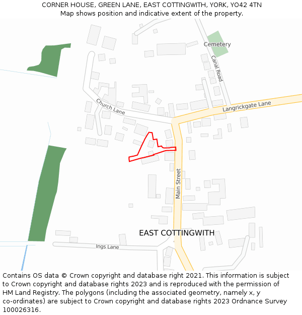 CORNER HOUSE, GREEN LANE, EAST COTTINGWITH, YORK, YO42 4TN: Location map and indicative extent of plot