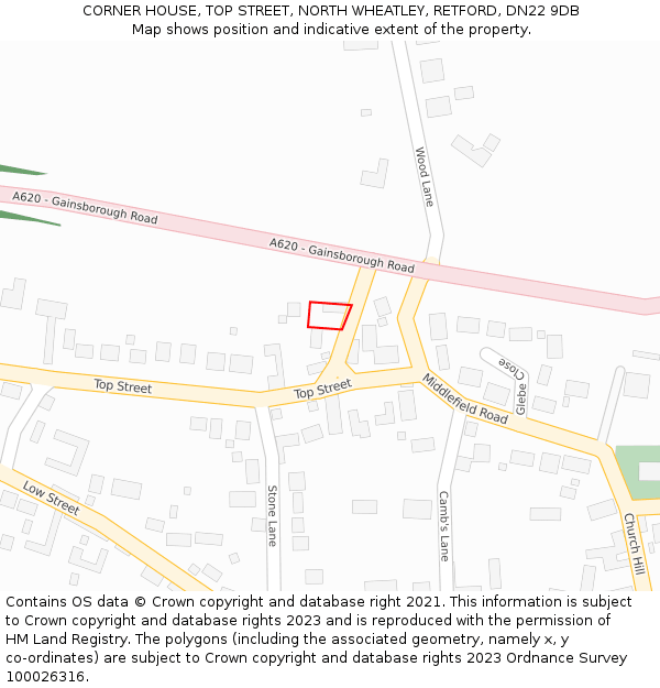 CORNER HOUSE, TOP STREET, NORTH WHEATLEY, RETFORD, DN22 9DB: Location map and indicative extent of plot