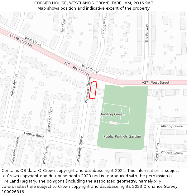 CORNER HOUSE, WESTLANDS GROVE, FAREHAM, PO16 9AB: Location map and indicative extent of plot