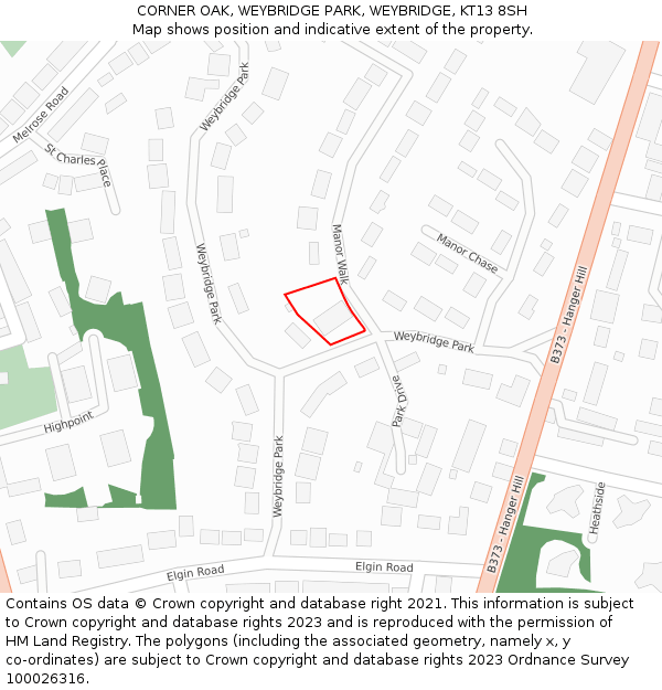 CORNER OAK, WEYBRIDGE PARK, WEYBRIDGE, KT13 8SH: Location map and indicative extent of plot