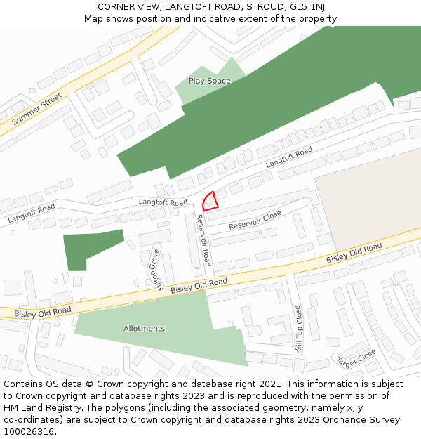 CORNER VIEW, LANGTOFT ROAD, STROUD, GL5 1NJ: Location map and indicative extent of plot