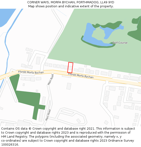 CORNER WAYS, MORFA BYCHAN, PORTHMADOG, LL49 9YD: Location map and indicative extent of plot