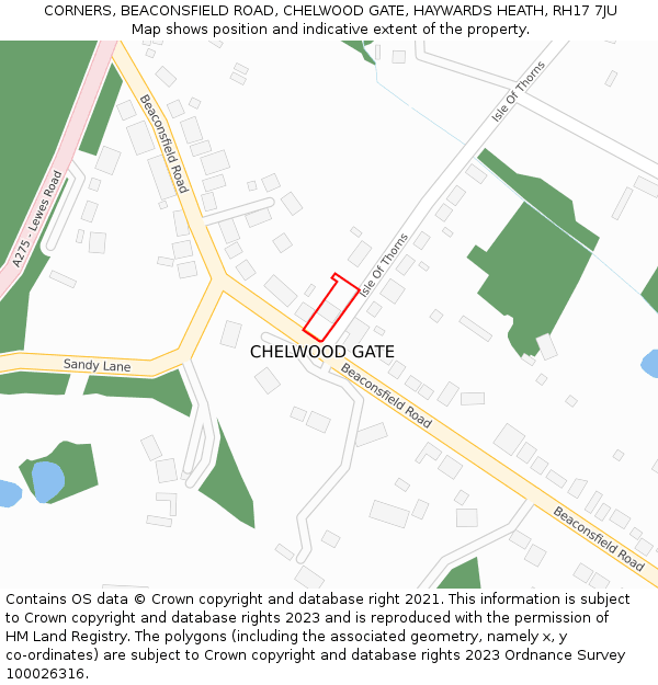 CORNERS, BEACONSFIELD ROAD, CHELWOOD GATE, HAYWARDS HEATH, RH17 7JU: Location map and indicative extent of plot