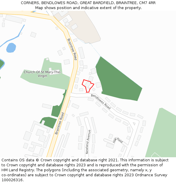 CORNERS, BENDLOWES ROAD, GREAT BARDFIELD, BRAINTREE, CM7 4RR: Location map and indicative extent of plot