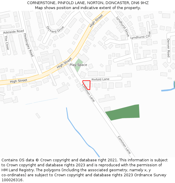 CORNERSTONE, PINFOLD LANE, NORTON, DONCASTER, DN6 9HZ: Location map and indicative extent of plot