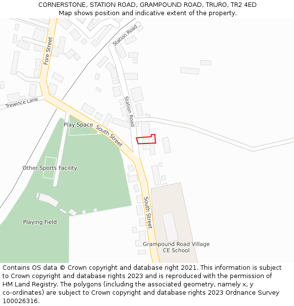 CORNERSTONE, STATION ROAD, GRAMPOUND ROAD, TRURO, TR2 4ED: Location map and indicative extent of plot