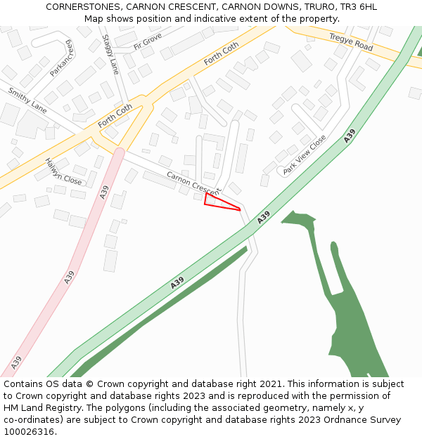 CORNERSTONES, CARNON CRESCENT, CARNON DOWNS, TRURO, TR3 6HL: Location map and indicative extent of plot