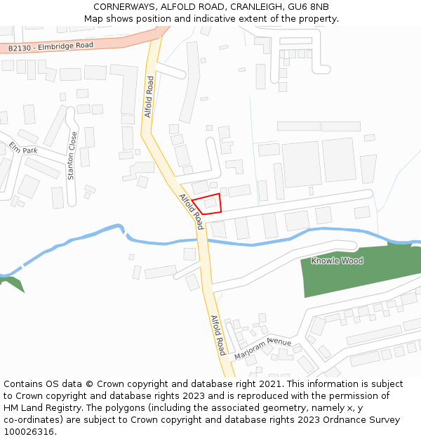 CORNERWAYS, ALFOLD ROAD, CRANLEIGH, GU6 8NB: Location map and indicative extent of plot