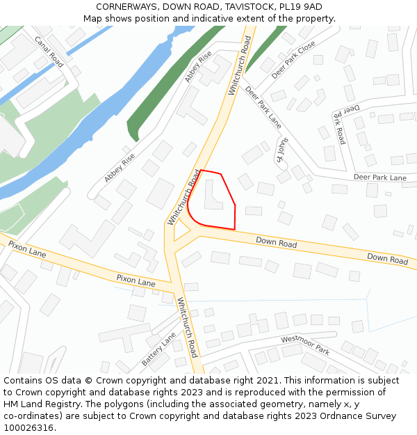 CORNERWAYS, DOWN ROAD, TAVISTOCK, PL19 9AD: Location map and indicative extent of plot