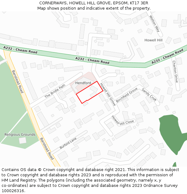 CORNERWAYS, HOWELL HILL GROVE, EPSOM, KT17 3ER: Location map and indicative extent of plot