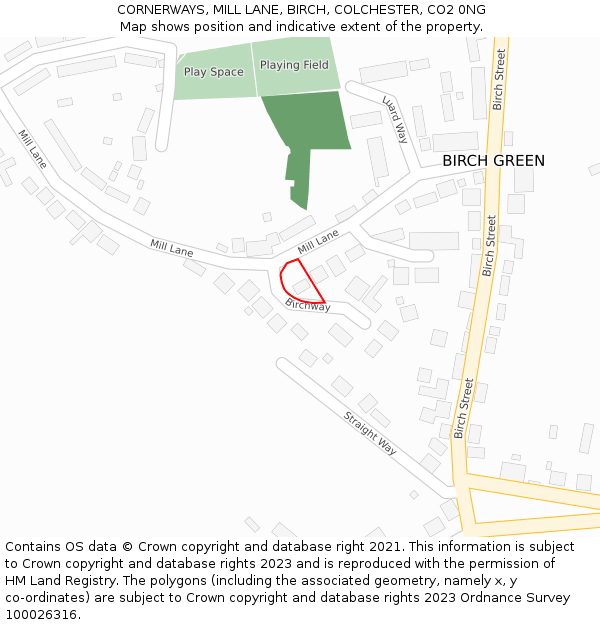 CORNERWAYS, MILL LANE, BIRCH, COLCHESTER, CO2 0NG: Location map and indicative extent of plot
