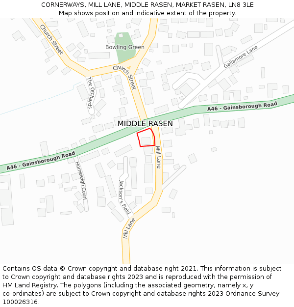 CORNERWAYS, MILL LANE, MIDDLE RASEN, MARKET RASEN, LN8 3LE: Location map and indicative extent of plot