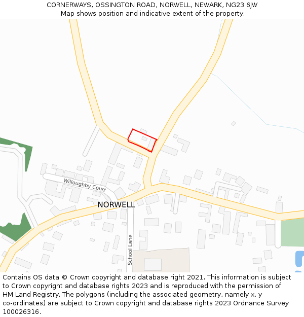 CORNERWAYS, OSSINGTON ROAD, NORWELL, NEWARK, NG23 6JW: Location map and indicative extent of plot