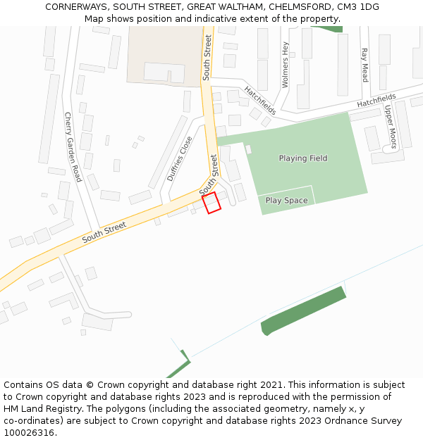 CORNERWAYS, SOUTH STREET, GREAT WALTHAM, CHELMSFORD, CM3 1DG: Location map and indicative extent of plot