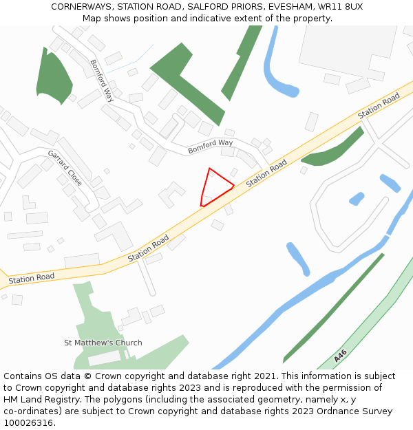 CORNERWAYS, STATION ROAD, SALFORD PRIORS, EVESHAM, WR11 8UX: Location map and indicative extent of plot