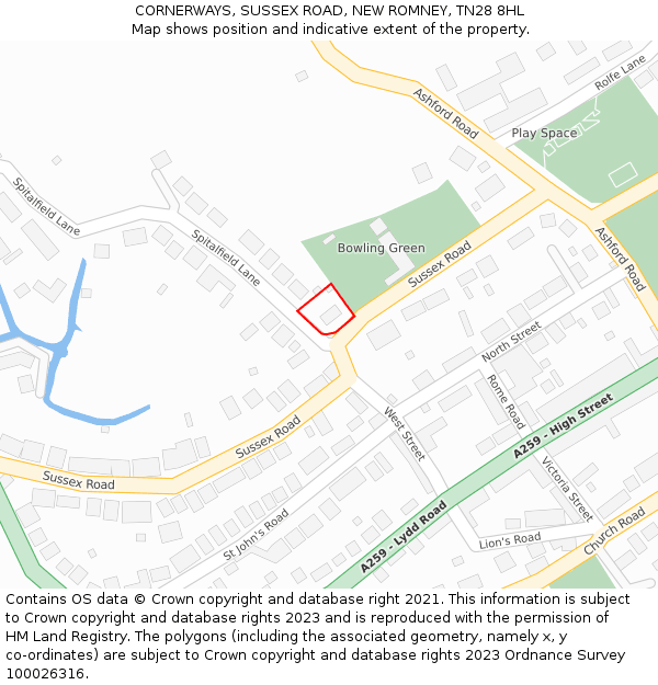 CORNERWAYS, SUSSEX ROAD, NEW ROMNEY, TN28 8HL: Location map and indicative extent of plot