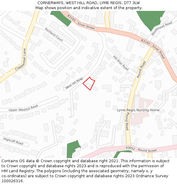 CORNERWAYS, WEST HILL ROAD, LYME REGIS, DT7 3LW: Location map and indicative extent of plot