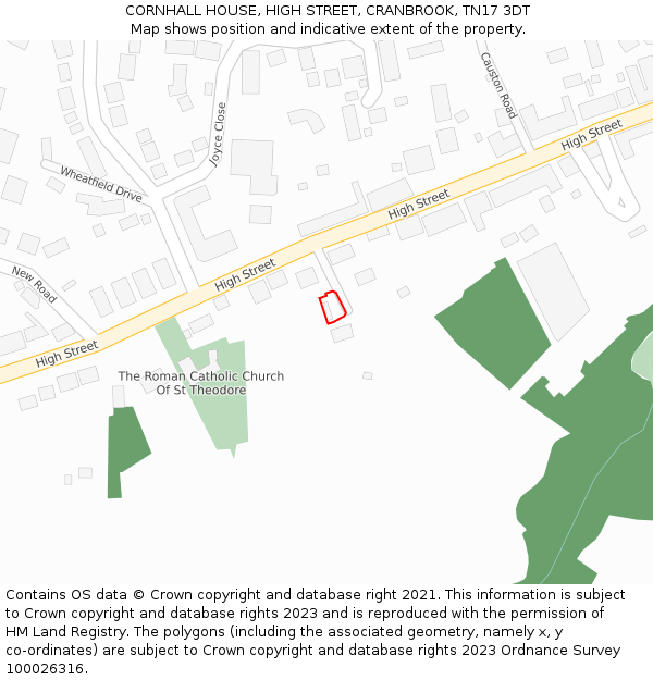 CORNHALL HOUSE, HIGH STREET, CRANBROOK, TN17 3DT: Location map and indicative extent of plot