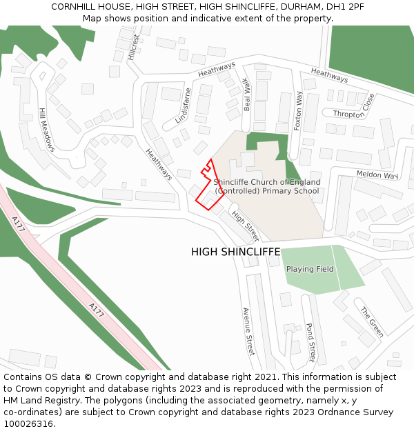 CORNHILL HOUSE, HIGH STREET, HIGH SHINCLIFFE, DURHAM, DH1 2PF: Location map and indicative extent of plot