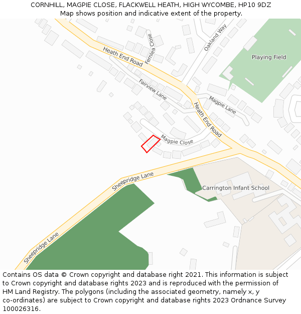 CORNHILL, MAGPIE CLOSE, FLACKWELL HEATH, HIGH WYCOMBE, HP10 9DZ: Location map and indicative extent of plot