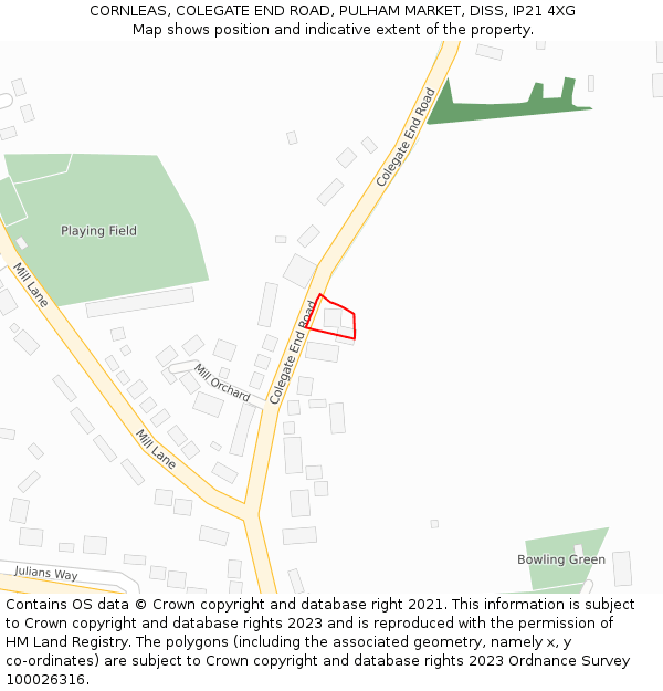 CORNLEAS, COLEGATE END ROAD, PULHAM MARKET, DISS, IP21 4XG: Location map and indicative extent of plot