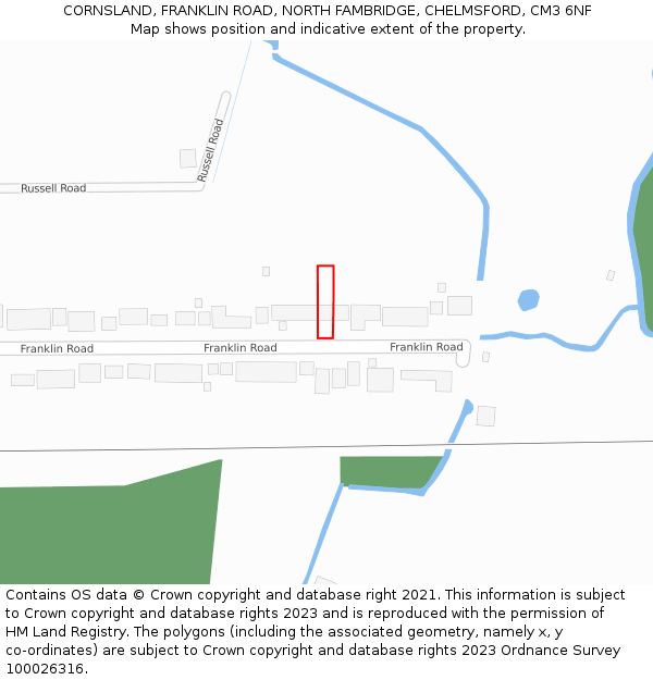 CORNSLAND, FRANKLIN ROAD, NORTH FAMBRIDGE, CHELMSFORD, CM3 6NF: Location map and indicative extent of plot