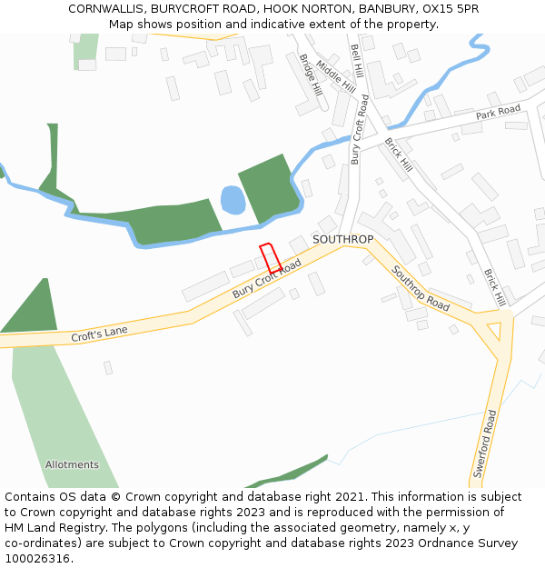 CORNWALLIS, BURYCROFT ROAD, HOOK NORTON, BANBURY, OX15 5PR: Location map and indicative extent of plot