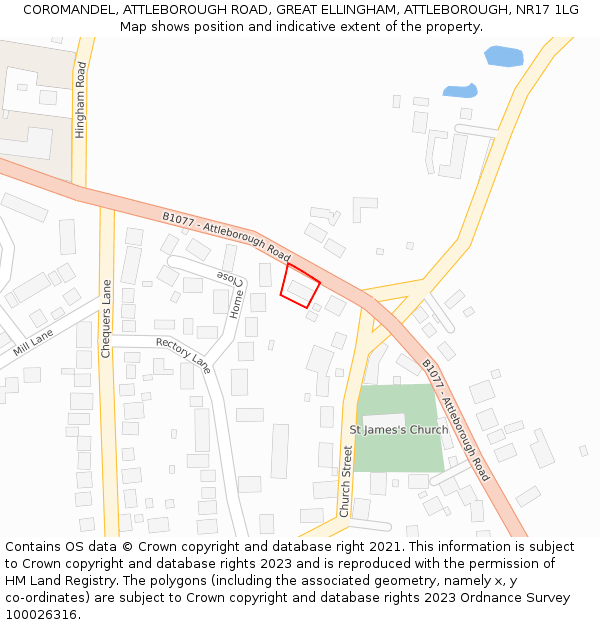 COROMANDEL, ATTLEBOROUGH ROAD, GREAT ELLINGHAM, ATTLEBOROUGH, NR17 1LG: Location map and indicative extent of plot