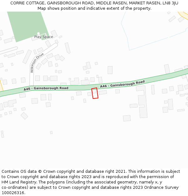 CORRIE COTTAGE, GAINSBOROUGH ROAD, MIDDLE RASEN, MARKET RASEN, LN8 3JU: Location map and indicative extent of plot