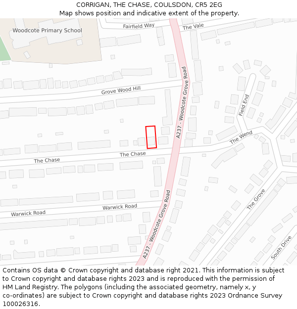 CORRIGAN, THE CHASE, COULSDON, CR5 2EG: Location map and indicative extent of plot