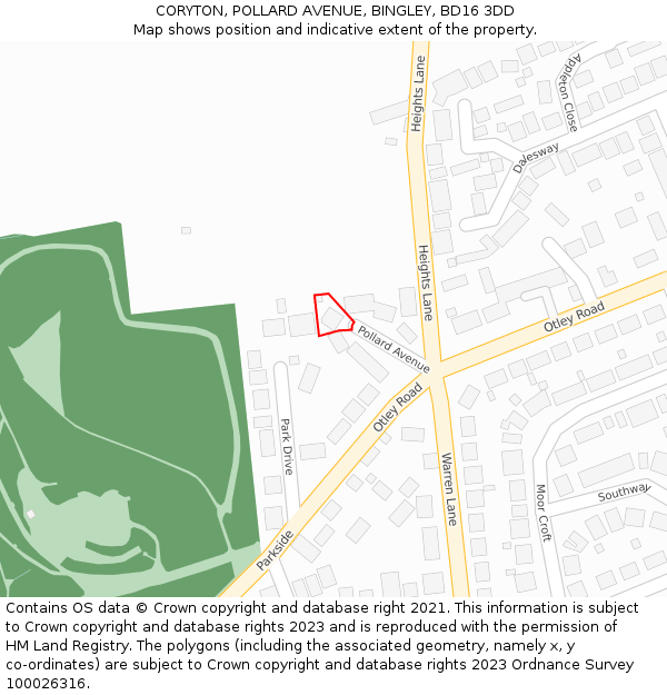 CORYTON, POLLARD AVENUE, BINGLEY, BD16 3DD: Location map and indicative extent of plot